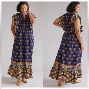 Anthropologie Maeve Cassandra Floral Flutter sleeve Maxi Dress Small